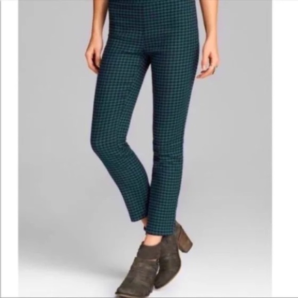Free People Pants - Free People Green Gingham Mid Rise Skinny Pant - 0